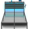 Rolanstar Struttura Letto in Metallo con LED, con USB e Testiera in Legno con Contenitore, Spazio Sottostante, Perfetto per la Camera da Letto (Nero, 120 x 200 cm)