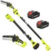 Supstable Mini Motosega con Batteria 8000mAh, 6 Pollici Sega Elettrica Telescopica per Potatura con Batteria e Caricabatterie, Testa del Motore Orientabile a 180°, Asta di Prolunga Fino a 2,8M
