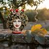 Ceramiche di Caltagirone Sofia Testa Medusa h 25 cm — con Perline Rosse | Ceramica Caltagirone - 25 cm / Linea Medusa