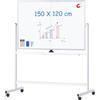 maxtek Lavagna bianca con supporto, 150 x 120 cm, telaio magnetico doppio in alluminio, con penne, spugne, cancellino