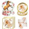 Qcdou Stoviglie per Feste di Compleanno, 50 pezzi Cavallo Stoviglie per feste per 10 invitati, Set di Accessori per Feste a Tema, Piatti e Bicchieri Carta per Feste, Tovaglioli di Carta