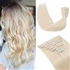 TESS 40 cm Extension Capelli Veri Clip #70 Bleach White 8pcs 18 clips 65g Extension Clip Capelli Veri Remy Human Hair con Clip Riutilizzabile Invisibile Lisci