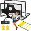 Topdot Set di 2 cancelli da calcio per bambini, 180 x 120 cm, per allenamento sul cortile e giochi sportivi gonfiabili all'aria aperta, include calcio, scala, coni, cancello da tiro, allenatore e borsa