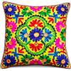 Original Kikan Suzani, federa per cuscino multicolore con ricamo floreale, 40 x 40 cm, etnico indiano, Takiya, con cerniera posteriore (giallo)