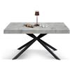 Tavolo CAMAIORE in legno, finitura grigio cemento e base a X in metallo antracite, allungabile 180×90 cm - 260×90 cm
