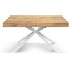 Tavolo CAMAIORE in legno, finitura rovere rustico e base a X in metallo bianco, allungabile 180×90 cm - 260×90 cm