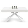 Tavolo CAMAIORE in legno, finitura bianco frassinato e base a X in metallo bianco, allungabile 180×90 cm - 260×90 cm