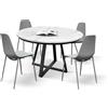 Tavolo rotondo PANTELLERIA in legno, finitura bianco statuario e gambe in metallo nero, allungabile Ø120xH75,3 cm - 170x120x75,3 cm