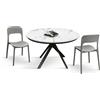 Tavolo rotondo PANTELLERIA in legno, finitura bianco statuario e gambe in metallo nero, allungabile Ø120xH75,3 cm - 170x120x75,3 cm