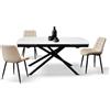 Tavolo BONIFACIO in ceramica bianco statuario e base in metallo verniciato nero, allungabile 160×90 cm - 240×90 cm