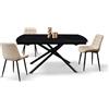 Tavolo BONIFACIO in ceramica nero Sahara e base in metallo verniciato nero, allungabile 160×90 cm - 240×90 cm