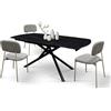 Tavolo BONIFACIO in ceramica nero Sahara e base in metallo verniciato nero, allungabile 120×88 cm - 180×88 cm