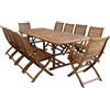 MIlani Home TURRIS - set tavolo in alluminio e teak cm 180/240 x 100 x 74 h con 8 sedie e 2 poltrone Mulier