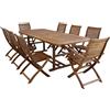 MIlani Home TURRIS - set tavolo in alluminio e teak cm 180/240 x 100 x 74 h con 6 sedie e 2 poltrone Mulier