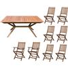 MIlani Home CAESAR - set tavolo in alluminio e teak cm 150/200 x 90 x 78 h con 6 sedie e 2 poltrone Dresda