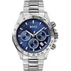 BOSS Orologio Cronografo da Uomo 43mm Quarzo Collezione HERO con Bracciale in Acciaio Inossidabile Argentato, Cadran Blu, Funzione Data, 3 Sottocornici, Resistente all'Acqua 5ATM - 1513755