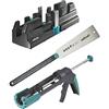 wolfcraft Kit di successo Fissaggio dei battiscopa I 6977000 I Set completo composto da rapportatore angolare e tagliacornici, sega giapponese e pistola per silicone MG 200