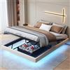 VixorLuilith Letto imbottito 160x200 cm, struttura letto matrimoniale, con illuminazione a LED, struttura letto sospesa con rete a doghe, box contenitore, senza testiera, senza materasso (Beige, 160x200cm)