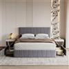 WOBOPCG Letto Imbottito 140x200,Letto Matrimoniale con 4 Cassetti letto Matrimoniale Imbottito con contenitore Letti con Usb e Luce Led Letti Contenitore (Grigio, Velluto B, 140 × 200 cm)