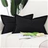 Madizz 2 Pezzi Poliestere Lino Copricuscini con bordo largo Morbido Decorativo Fodere per Cuscino Lusso Stile per Divano Camera da Letto 30x50 cm Nero