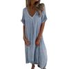 OCCOKO Abito primaverile ed estivo casual con gonna allentata gr maniche corte scollo a V gr abito tinta unita in cotone lino vestito a maglia donna Natale, grigio., S