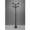 Trio Lighting LIVENZA PALO ALTO 3 LANTERNE DA ESTERNO 4 LATI FUSIONE DI ALLUMINIO NERA E VETRO TRASPARENTE H. 200CM IP44 3 LUCI ATTACCO E27