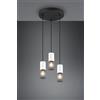 Trio Lighting TOSH SOSPENSIONE 3 CILINDRI GABBIA METALLO NERO OPACO E LEGNO BIANCO ANTICO D. 28CM ATTACCO E27
