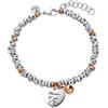 Dada Gioielli- Bracciale Donna Campanella e Cuore Frase Amore Mamme Bi-Lingua 17+3 cm (Argento + Oro Rosa)