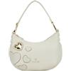 Braccialini Beth Patch Borsa a spalla a forma di mezzaluna di colore beige con manico singolo, chiusura zip e tracolla in nastro logato rimovibile e regolabile che ne permette la doppia portabilità.