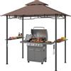 Outsunny - Gazebo Riparo per Barbecue BBQ Tendone da Esterno Doppio Tetto in Poliestere Caffè, 245 x 148cm
