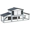 PawHut Conigliera da Esterno a 2 livello in Legno con scala e area aperta, Gabbia per Conigli o Roditori, Grigia e Bianca 225x70x100cm|Aosom