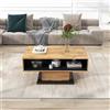 GL Store Tavolino in rovere venato con cassetto senza maniglie e contenitore bifacciale, tavolino per divano ufficio e soggiorno, grigio scuro|Aosom