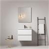 MedaHome Mobile bagno sospeso 60 cm Bianco Lavabo in Ceramica Specchio Quadro - Fiji Wood