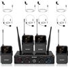 MELONARE Sistema microfonico wireless UHF a 4 canali con 4x10 frequenze, portata di 200 piedi, 4 bodypack e microfoni per cuffie/lapelle per canto, chiesa, conferenza (MWM-41-4B)