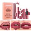 HOPHAT Set di 3 rossetti liquidi opachi e matita per labbra - Kit labbra tutto in uno, lucidalabbra nude vellutato, rossetto e matita per labbra, set per trucco labbra impermeabile (# 05)