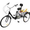 JJsdwin Bicicletta da 24 pollici, triciclo a 7 marce, per adulti e anziani, triciclo con schienale, regolabile, pieghevole, nero