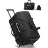 Ponhog Borsone da Viaggio con Ruote 50L, Grande Morbida Borsa Trolley da Viaggio con Scomparto Scarpe, Impermeabili Borsone da Palestra da Weekend per Sportiva Viaggi Lavoro Tempo Libero, Nero