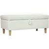 HOMCOM Poggiapiedi imbottito con vano portaoggetti, gambe in legno, rivestimento in tessuto morbido, Bianco crema | Aosom Italy