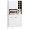 HOMCOM Armadio da cucina con ripiani aperti, scomparti, portabottiglie, armadio dispensa con 5 ante, MDF, Bianco | Aosom Italy
