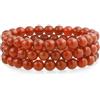 Bling Jewelry Set Di 3 Plain Impilare Rotondo Corniola Pietra Rossa Palla Perlina Impilabile Braccialetto Stretch Per Le Donne Adolescenti Per Gli Uomini 8Mm