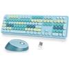 SbocKeeb Tastiera e Mouse Senza fili, Americana QWERTY，Cute Tastiera Wireless con Tastierino Numerico, 2.4 GHz Retro Macchina Da Scrivere Full-sizewith Tasti Rotondi(Colorful Blue)
