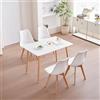 JZGORC Set da pranzo Tavolo da Pranzo con 4 Sedie, Tavolo da Pranzo Rettangolare in Legno 110 * 70 * 75 cm, 4 Sedie da Pranzo Scandinave, Gambe in Metallo, Bianco