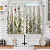 Jekeno Set di tende da cucina per finestre con fiori selvatici primaverili tende corte rustiche piante floreali botaniche vintage fattoria country foglie verdi decorazione asta tasca ripiani