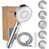Nafall Soffione Doccia Anticalcare con Tubo - Soffione Doccia con Filtro Alta Pressione Risparmio Idricocon con Tubo 1,5M, Shower Head with Hose, Doccino per Doccia con 5 Modi, Cromo Bianco