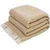 LYHome Coperta in Lana Merinos - Copriletto Plaid per Letto Divano, Singolo Una Piazza e Mezza Matrimoniale, Coperte Per Invernale Estiva Morbida Calda e Grande (140x200 cm, Beige - Bianco Rombi)
