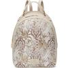 Braccialini Jacquard Zaino di colore beige realizzato in tessuto ricamato con fiori, piante e leoni, con dettagli in similpelle.