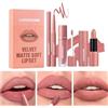 HOPHAT Set di 3 rossetti liquidi opachi e matita per labbra - Kit labbra tutto in uno, lucidalabbra nude vellutato, rossetto e matita per labbra, set per trucco labbra impermeabile (# 01)
