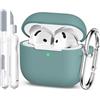 MHYALUDO Custodia compatibile con AirPods 4a generazione 2024, silicone morbido di grado militare, compatibile con AirPods 4 Custodia con portachiavi e kit di pulizia,Verde pino