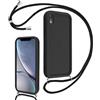 Coalbooliy Cover per iPhone XR 6,1 con Cordino per Cellulare, Custodia Silicone con Regolabile Collana Sottile Morbida Case Protezione della fotocamera Antiurto con Necklace, Nero