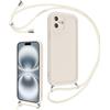 Coalbooliy Cover per iPhone 16 Plus 6,7 con Cordino per Cellulare, Custodia Silicone con Regolabile Collana Sottile Morbida Case Protezione della fotocamera Antiurto con Necklace, Bianco